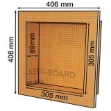 Nisa Baie Prefefabricata Schluter Kerdi Board N 40x40 cm – schita tehnica, nisa cu dimensiuni marcate, 406x406 mm, adancime 89mm