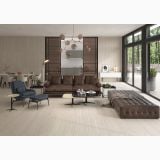Gresie Autumn Taupe Mat 60x120 cm – ambient living, living modern cu canapea maro si pardoseala gresie taupe