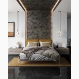 Lastra Gresie Gigacer Concept 1 Texture Platinium Mat 120x250 cm – ambient dormitor, dormitor modern cu perete tip patchwork iluminat led