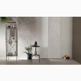 Lastra Gresie Gigacer Concept 1 Stone Mat 10x250 cm – ambient living, dulap metalic, taburet si plante langa perete texturat