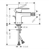 Baterie Bideu Hansgrohe Vernis Blend Finisaj Crom – schita tehnica, desen tehnic cu cote si dimensiuni baterie bideu