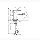 Baterie Bideu Hansgrohe Vernis Shape Finisaj Negru Mat – schita tehnica, desen tehnic cu dimensiuni si unghiuri baterie bideu