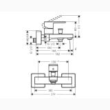 Baterie Cada Hansgrohe Vernis Shape Finisaj Negru Mat – schita tehnica, desen tehnic cu dimensiuni pentru baterie cada