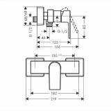 Baterie Dus Hansgrohe Vernis Shape Finisaj Negru Mat – schita tehnica, desen tehnic cu dimensiuni pentru baterie dus