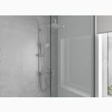 Baterie Dus Hansgrohe Vernis Shape Finisaj Crom – ambient baie, baterie dus crom montata pe perete beton, cabina sticla