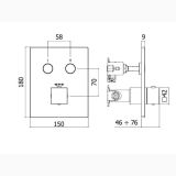 Baterie Incastrata Cada Dus Termostatata Paffoni Compact Box Crom cu doua iesiri – schita tehnica, desen tehnic cu dimensiuni pentru baterie incastrata
