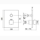 Baterie Incastrata Cada Dus Termostatata Paffoni Compact Box Finisaj Alb cu o iesire – schita tehnica, desen tehnic cu dimensiuni pentru baterie incastrata