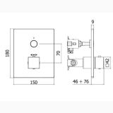 Baterie Incastrata Cada Dus Termostatata Paffoni Compact Box Crom cu o iesire – schita tehnica, desen tehnic cu dimensiuni pentru montaj incastrat