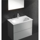 Baterie Lavoar Grohe Essence S Size Finisaj Crom – ambient baie, baterie crom pe lavoar suspendat, perete gresie neagra