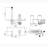 Baterie Lavoar Incastrata Paffoni Light Finisaj Auriu Periat cu Pipa 123 mm – schita tehnica, desen tehnic cu dimensiuni pentru bateria incastrata