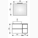 Set Mobilier Baie Suspendat Harmony Urban Cemento 90 cm – schita tehnica, desen tehnic cu dimensiuni oglinda si mobilier lavoar