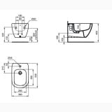 Bideu Suspendat Tesi Ideal Standard Negru Mat – schita tehnica, desen tehnic cu dimensiuni vedere de sus si lateral