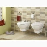 Vas WC Suspendat Smart Gala Cu Capac Soft Close Alb Lucios – ambient baie, baie cu faianta bej si vase wc suspendate albe, pe pardoseala si perete
