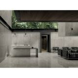 Gresie HBO 15 Silver Mat 30x60 cm – ambient comercial, receptie moderna cu pardoseala gresie gri lucioasa