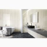 Lastra Gresie HBO 8 Noisette Mat 120x278 cm – ambient baie, baie moderna cu cada freestanding si pardoseala gri, pe pardoseala si perete
