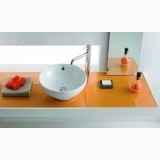 Lavoar Bowl Gala Ø41cm Cu Preaplin – ambient baie, lavoar rotund alb pe blat portocaliu lucios, pe pardoseala si perete