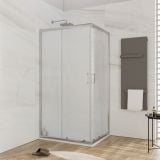 Cabina Dus 2 Laturi Young Finisaj Crom 70x100x185 cm – ambient baie, cabina de dus in colt, baie moderna cu marmura, pe pardoseala si perete