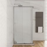Cabina Dus 2 Laturi Young Finisaj Crom 70x100x185 cm – ambient baie, cabina de dus cu sticla mata si pardoseala lemn, pe pardoseala si perete