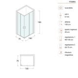 Cabina Dus 2 Laturi Young Finisaj Crom 70x100x185 cm – schita tehnica, desen tehnic cu dimensiuni si simboluri caracteristici cabina