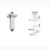 Brat De Dus De Tavan Paffoni Solutions 200 mm – schita tehnica, desen tehnic cu dimensiuni si vedere produs izolat