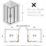 Cabina Dus 2 Laturi Young 80x80x185cm Finisaj Crom – schita tehnica, desen tehnic cabina dus cu dimensiuni si variante montaj
