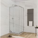 Cabina Dus 2 Laturi Young 80x80x185cm Finisaj Crom – ambient baie, cabina de dus in colt cu pereti marmura, pe pardoseala si perete