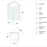 Cabina Dus 2 Laturi Flexy Usi Pliante Cromat 80x80 cm – schita tehnica, desen tehnic cu dimensiuni cabina dus colt pliant
