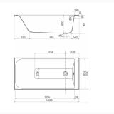 Cada Incastrabila Acril Rekord Kolo 140x70 cm Finisaj Alb Lucios – schita tehnica, desen tehnic cu dimensiuni vedere laterala si de sus