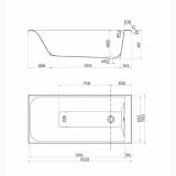 Cada Incastrabila Acril Rekord Kolo 150x70 cm Finisaj Alb Lucios – schita tehnica, desen tehnic cu dimensiuni cada 150x70 cm