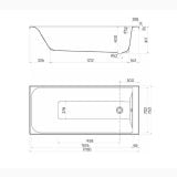 Cada Incastrabila Acril Rekord Kolo 170x75 cm Finisaj Alb Lucios – schita tehnica, desen tehnic cu dimensiuni vedere laterala si de sus