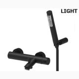 Baterie Cada Paffoni Light Negru Mat cu Canula si flexibil – baterie cada negru mat cu dus de mana