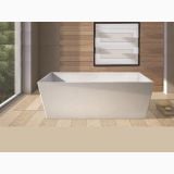 Cada Freestanding Cairo 159x65 cm – ambient baie, cada freestanding dreptunghiulara langa fereastra mare, pardoseala gresie bej