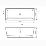 Cada Freestanding Cairo 159x65 cm – schita tehnica, desen tehnic cu dimensiuni cada dreptunghiulara