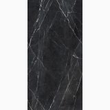 Gresie Calacatta Black Lucios 120x280x0,6 cm – detaliu, textura marmura negru cu vinisoare albe si aurii