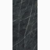 Gresie Calacatta Black Lucios 120x280x0,6 cm – detaliu, detaliu textura marmorata neagra cu vinisoare albe lucioase