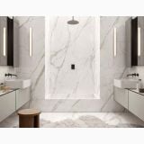 Gresie Portelanata Italgraniti Calacatta Top Lucios 60x120 cm – ambient baie, baie moderna cu marmura pe pereti si pardoseala, pe pardoseala si perete