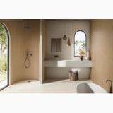 Gresie de exterior Terre Canapa 60x120x2 cm – ambient baie, baie moderna cu cada freestanding si dus deschis, pe pardoseala