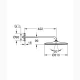 Cap De Dus Grohe Rainshower Finisaj Negru Mat 310 mm – schita tehnica, desen tehnic cu dimensiuni cap de dus rotund