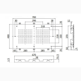 Cap De Dus Rectangular Miami Paffoni 700x400 mm – schita tehnica, desen tehnic cu dimensiuni pentru cap de dus rectangular