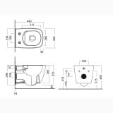 Vas WC Rimless Suspendat Venise cu Capac Soft-Close Sanimed – schita tehnica, desen tehnic cu dimensiuni vas WC suspendat