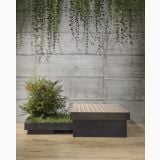 Gresie Form Story Cement 60x120 cm – ambient terasa, masuta placata pe blat, langa jardiniera cu plante, pe pardoseala
