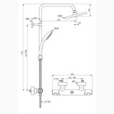 Coloana Dus cu Termostat Negru Ideal Standard Ceratherm T25 – schita tehnica, desen tehnic cu dimensiuni pentru coloana dus termostat