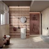 Gresie Ghost Clay Mat 60x120 cm – ambient baie, baie moderna cu dus sticla si lavoar freestanding, pe pardoseala