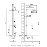 Coloana Dus cu Termostat Negru mat Paffoni Elle – schita tehnica, desen tehnic cu dimensiuni pentru coloana dus termostat