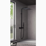 Coloana Dus cu Termostat Negru mat Paffoni Elle – ambient baie, coloana dus negru mat montata pe perete gri