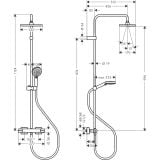 Coloana Dus cu Termostat Hansgrohe Vernis Shape 230 Negru Mat – schita tehnica, desen tehnic cu dimensiuni pentru coloana de dus