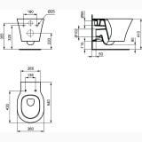 Vas WC Suspendat Connect Air Ideal Standard + Capac Slim Soft Close Finisaj Alb Lucios – schita tehnica, desen tehnic cu dimensiuni vas WC suspendat