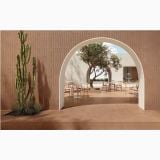Gresie de exterior Terre Cotto 60x120x2 cm – ambient terasa, terasa comerciala cu arcada, cactus si masute exterior, pe pardoseala si perete