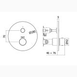 Baterie Incastrata Cada Dus Termostatata Paffoni Compact Box Finisaj Negru cu o iesire – schita tehnica, desen tehnic cu dimensiuni pentru baterie incastrata