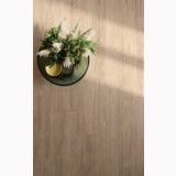 Gresie Sant Agostino Sunwood Almond 20x120 cm – ambient, pardoseala lemn deschis cu vaza verde si plante